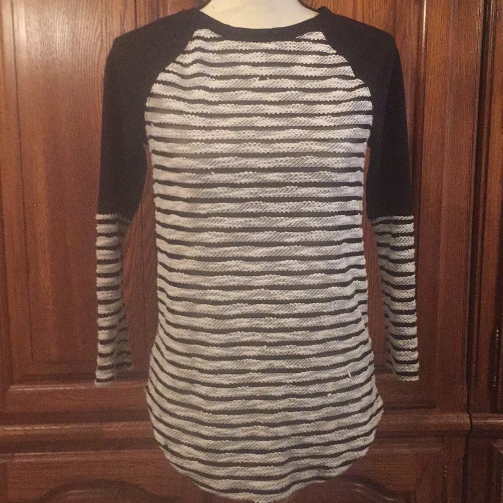 Loft Black & White Striped 3:4 Sleeve Tee Size xs